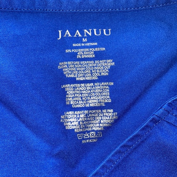 Jaanuu Royal Blue Faux Wrap 2 Pocket Scrub Top - Picture 3 of 4